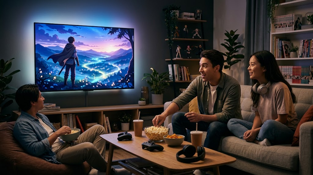 Anime fans enjoying online anime streaming